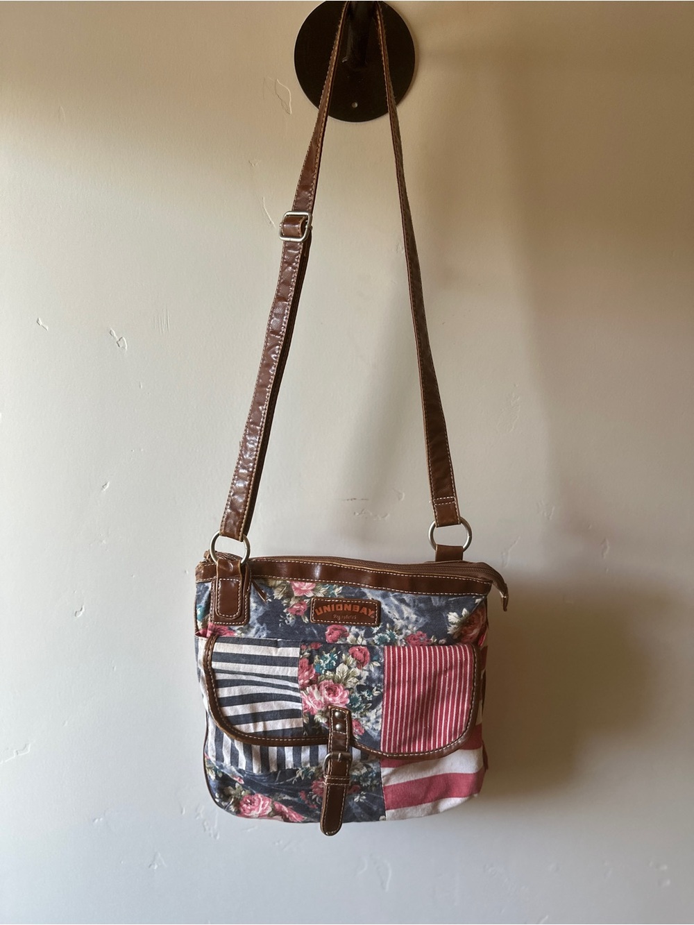UNIONBAY Patchwork Floral Crossbody in Brown and Multi-color